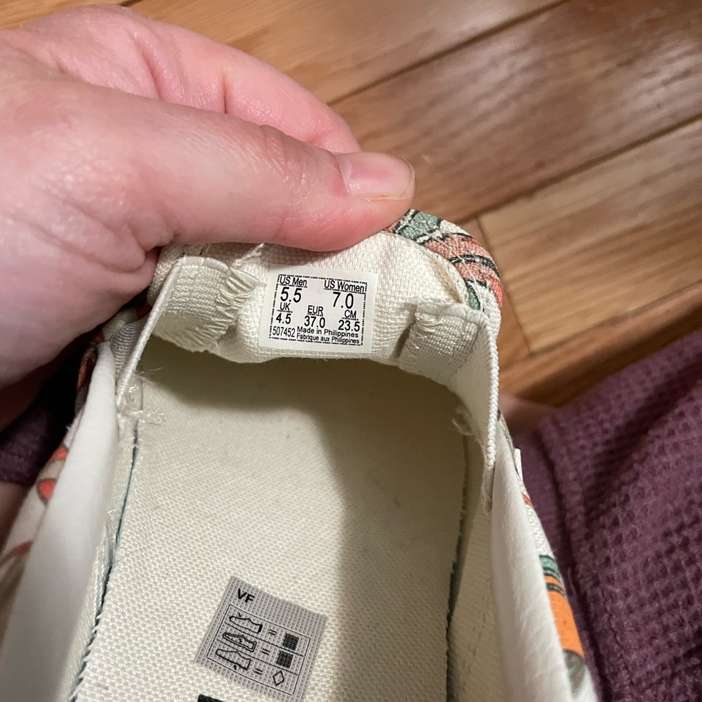 Vans Slip-On Sneakers in Cream with Green and Orange Leaf Print - Picture 3 of 3